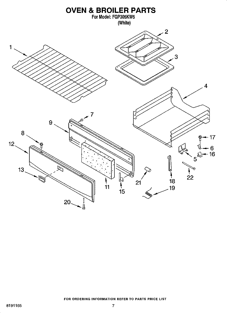 OVEN & BROILER PARTS Diagram and Parts List for FGP305KW5  Roper Range
