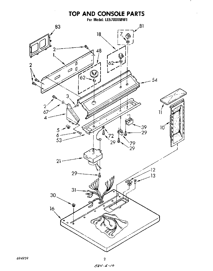 SECTION Diagram and Parts List for LE5700XMW1  Whirlpool Dryer