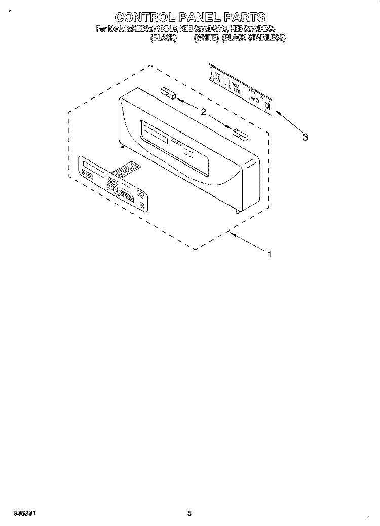 CONTROL PANEL, LITERATURE Diagram and Parts List for KEBS278DBS6  KitchenAid Wall Oven