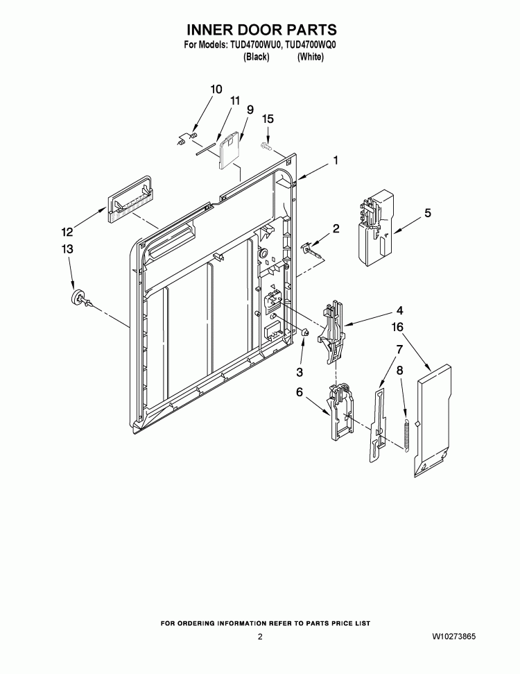 INNER DOOR PARTS Diagram and Parts List for TUD4700WU0  Estate Dishwasher