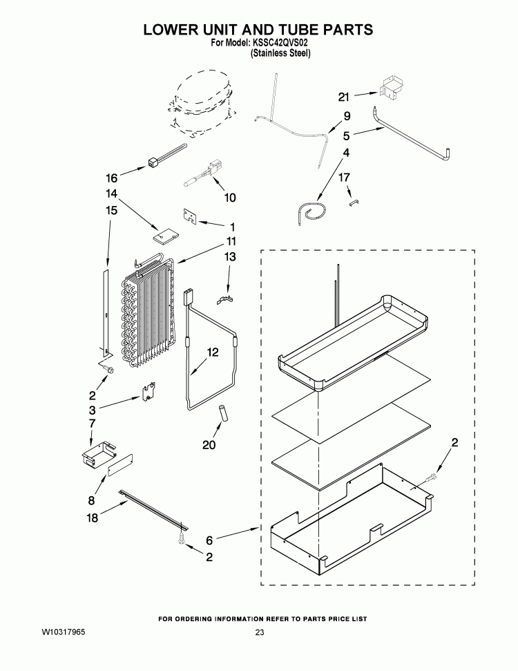 LOWER UNIT AND TUBE PARTS Diagram and Parts List for KSSC42QVS02  KitchenAid Refrigerator