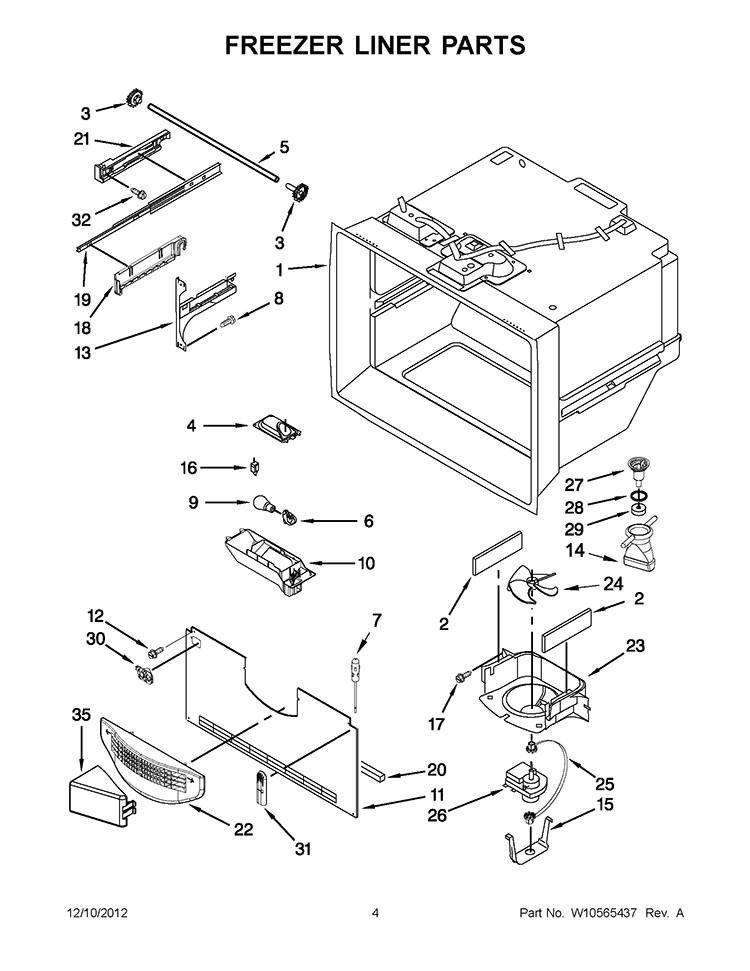 FREEZER LINER PARTS Diagram and Parts List for KFCP22EXMP5  KitchenAid Refrigerator