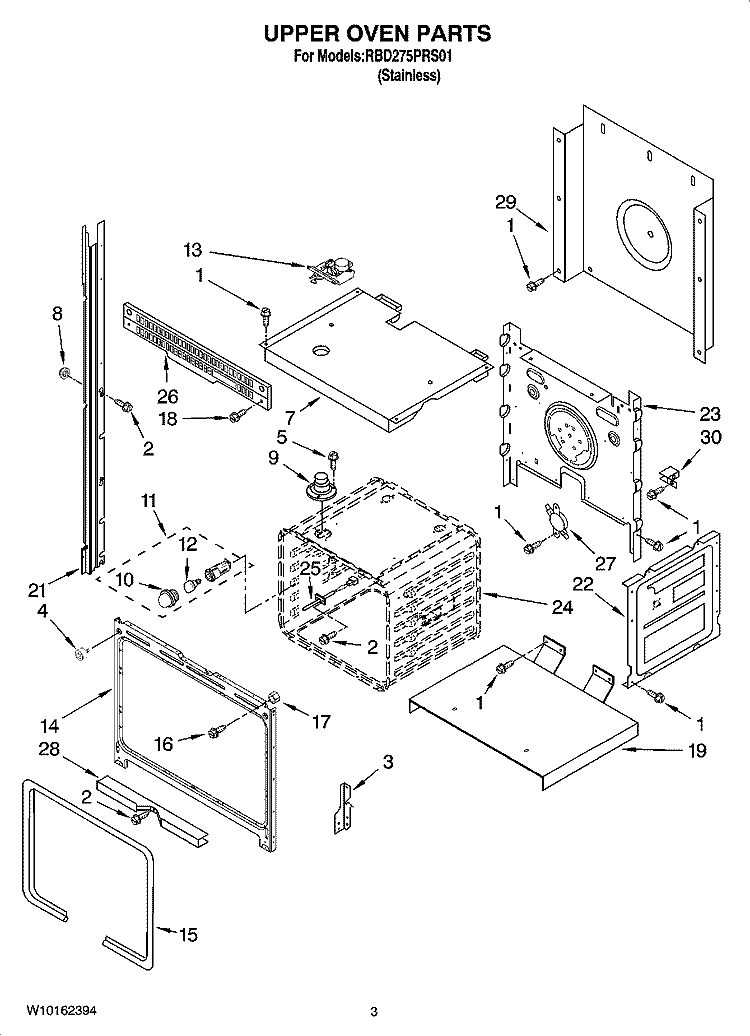 UPPER OVEN PARTS Diagram and Parts List for RBD275PRS01  Whirlpool Wall Oven
