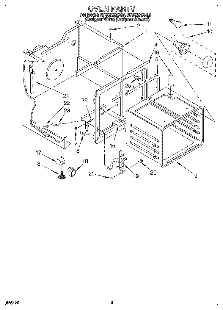 OVEN Diagram and Parts List for RF362BBDQ0  Whirlpool Range