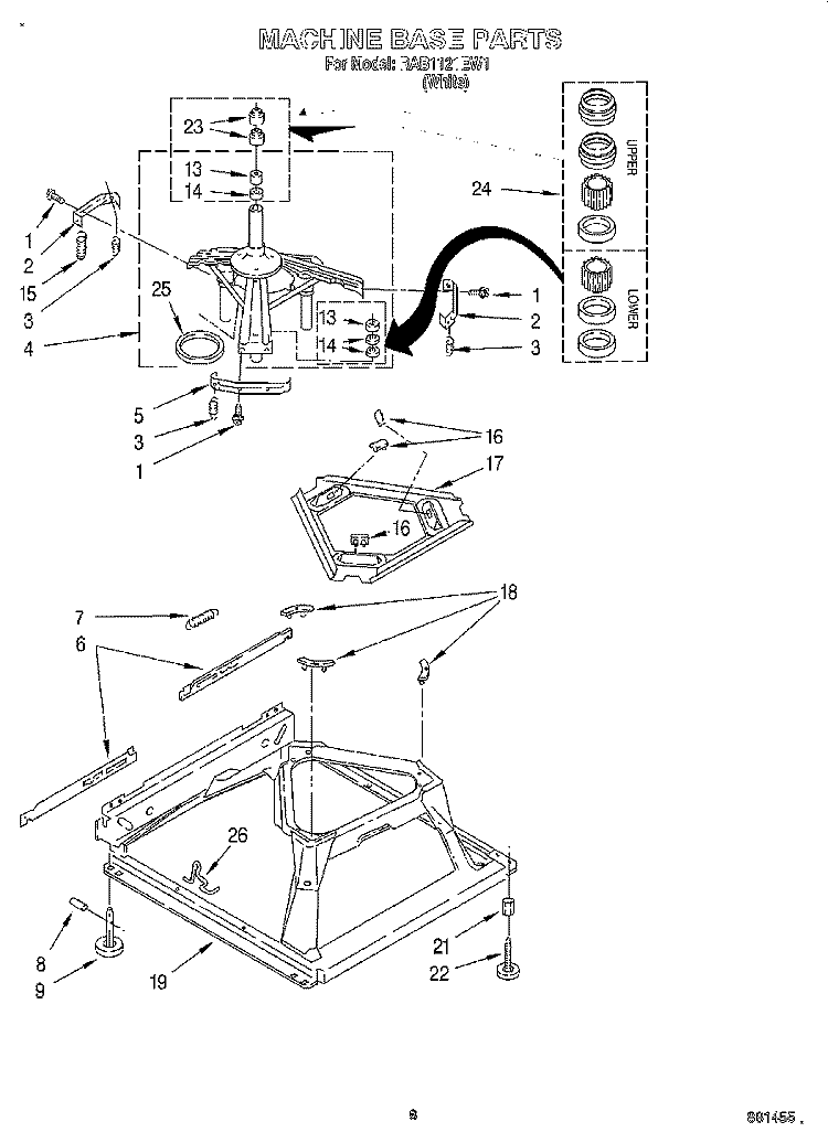 MACHINE BASE Diagram and Parts List for RAB1121EW1  Roper Washer