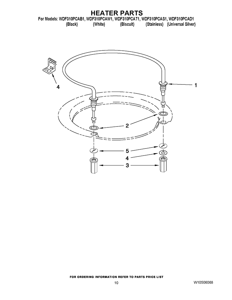 HEATER PARTS Diagram and Parts List for WDF310PCAW1  Whirlpool Dishwasher
