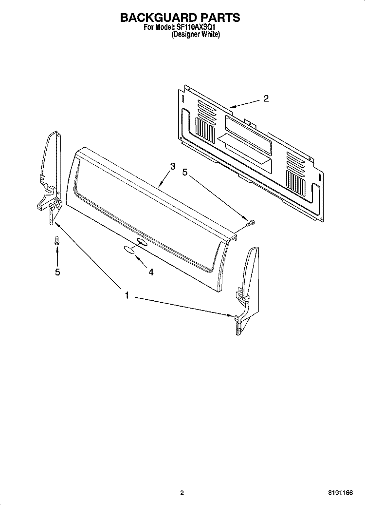BACKGUARD PARTS Diagram and Parts List for SF110AXSQ1  Whirlpool Range