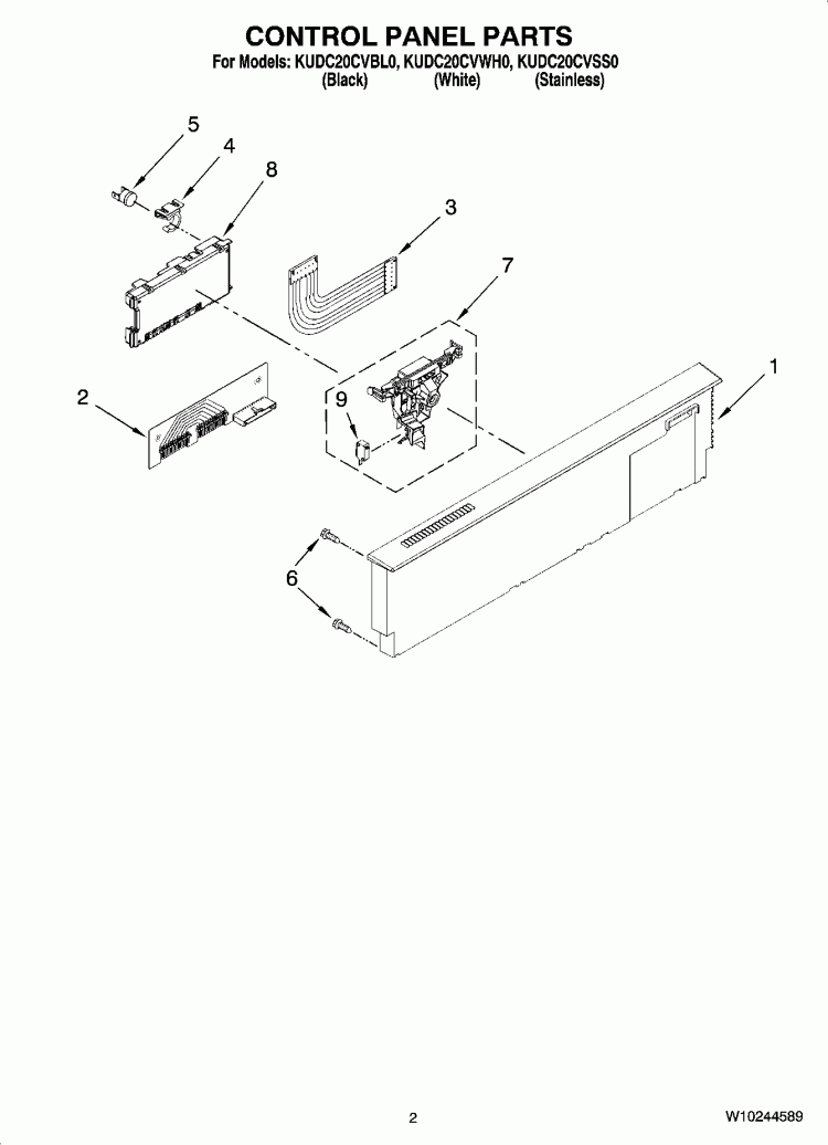CONTROL PANEL PARTS Diagram and Parts List for KUDC20CVBL0  KitchenAid Dishwasher