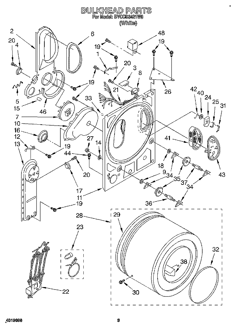SECTION Diagram and Parts List for BYCCD3421W0  Whirlpool Dryer