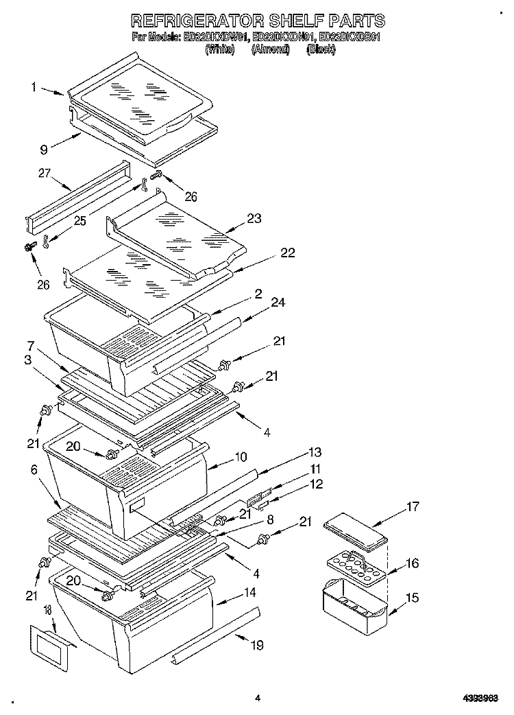 REFRIGERATOR SHELF Diagram and Parts List for ED22DKXDN01  Whirlpool Refrigerator