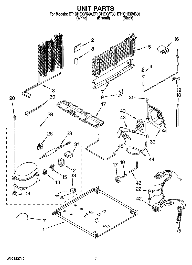 UNIT PARTS Diagram and Parts List for ET1CHEXVB00  Whirlpool Refrigerator