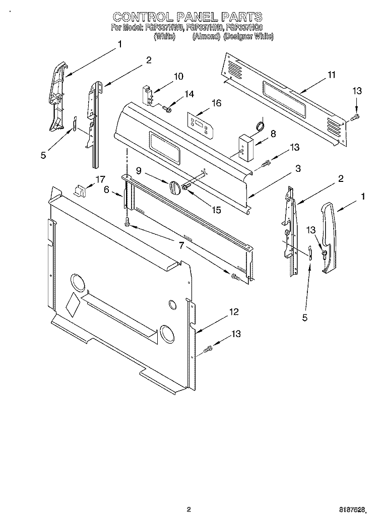 CONTROL PANEL Diagram and Parts List for FGP337HQ0  Roper Range
