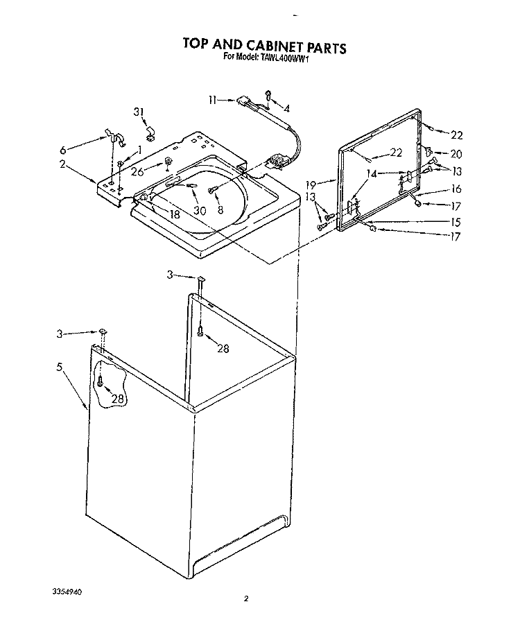 TOP AND CABINET, LIT/OPTIONAL Diagram and Parts List for TAWL400WW1  Estate Washer
