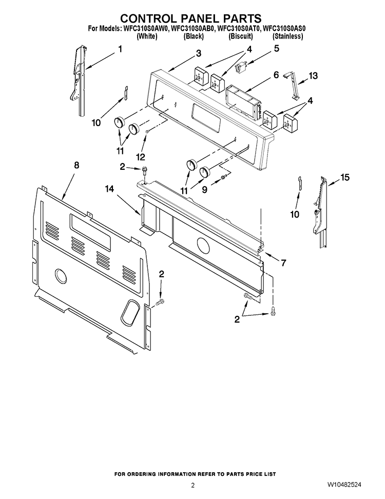 CONTROL PANEL PARTS Diagram and Parts List for WFC310S0AW0  Whirlpool Range