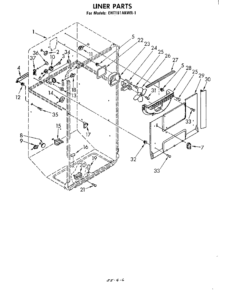 LINER Diagram and Parts List for EHT161AKWR1  Whirlpool Refrigerator