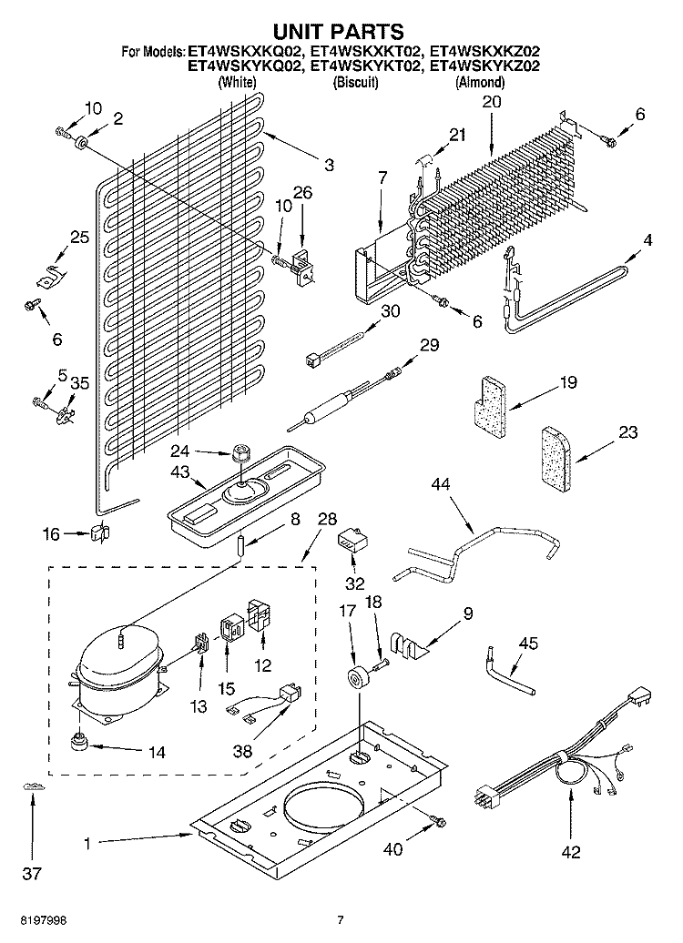 UNIT Diagram and Parts List for ET4WSKXKZ02  Whirlpool Refrigerator