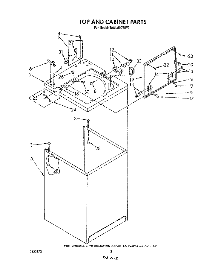 TOP AND CABINET , LITERATURE AND OPTIONAL Diagram and Parts List for TAWL600WG0  Whirlpool Washer