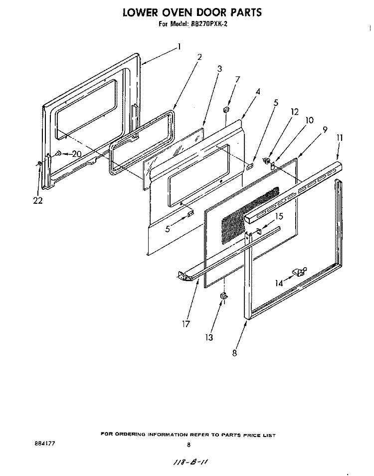 LOWER OVEN DOOR , LITERATURE AND OPTIONAL Diagram and Parts List for RB270PXK2  Whirlpool Wall Oven