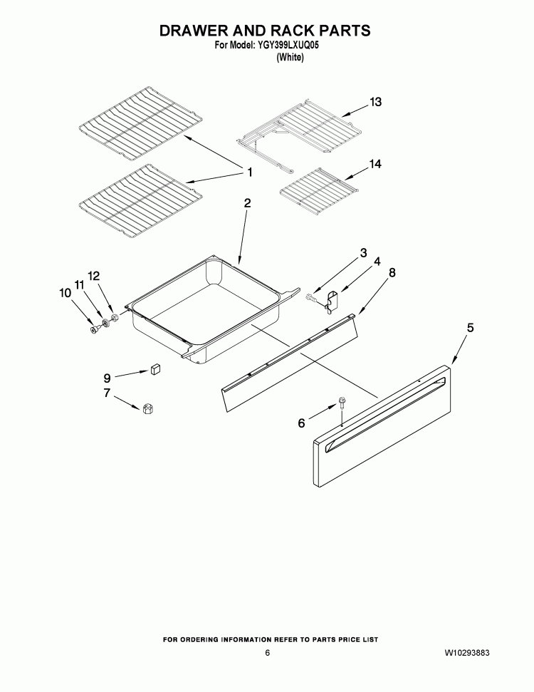DRAWER AND RACK PARTS Diagram and Parts List for YGY399LXUQ05  Whirlpool Range