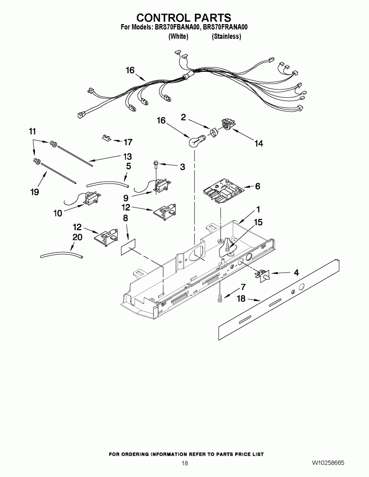 CONTROL PARTS Diagram and Parts List for BRS70FRANA00  Whirlpool Refrigerator