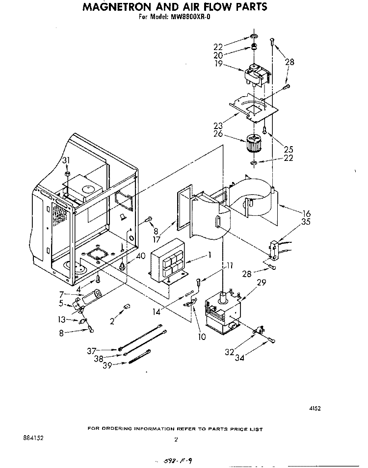 MAGNETRON AND AIR FLOW Diagram and Parts List for MW8800XR0  Whirlpool Microwave