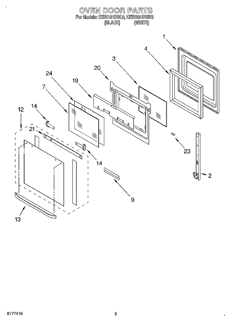 OVEN DOOR Diagram and Parts List for KEBI101DBL8  KitchenAid Wall Oven