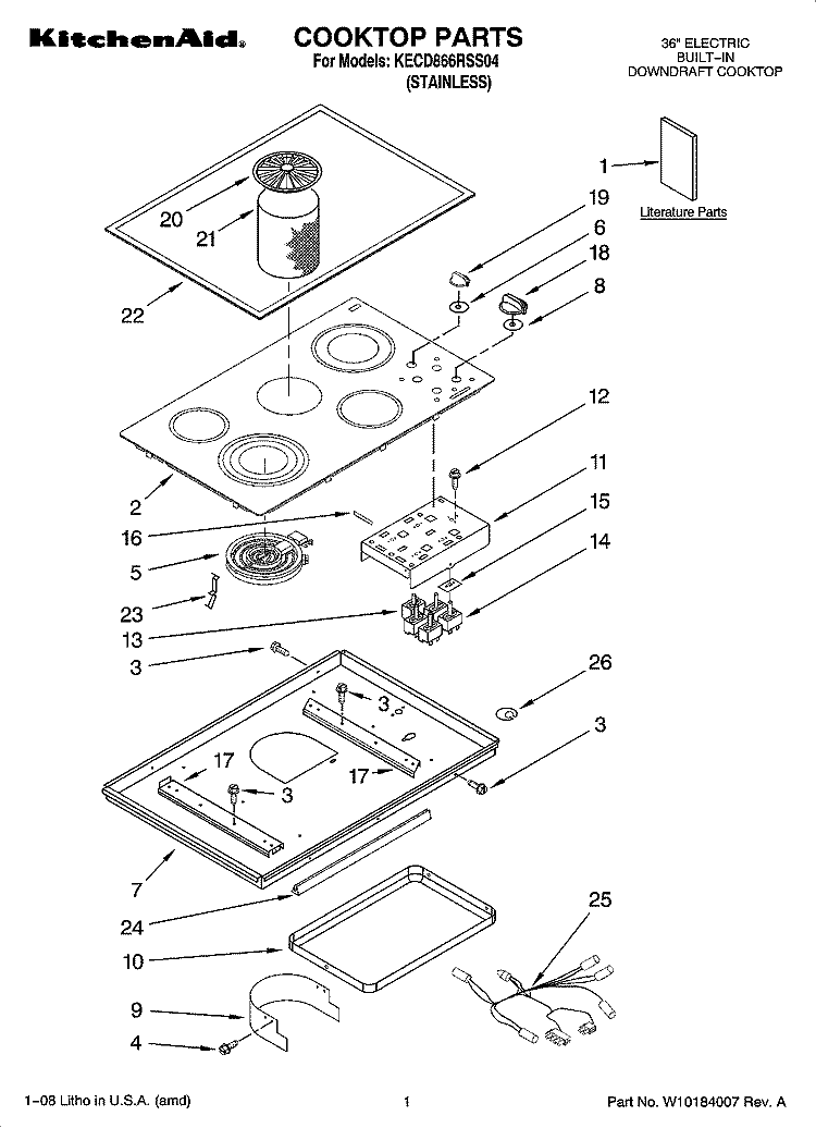 COOKTOP PARTS Diagram and Parts List for KECD866RSS04  KitchenAid Cooktop