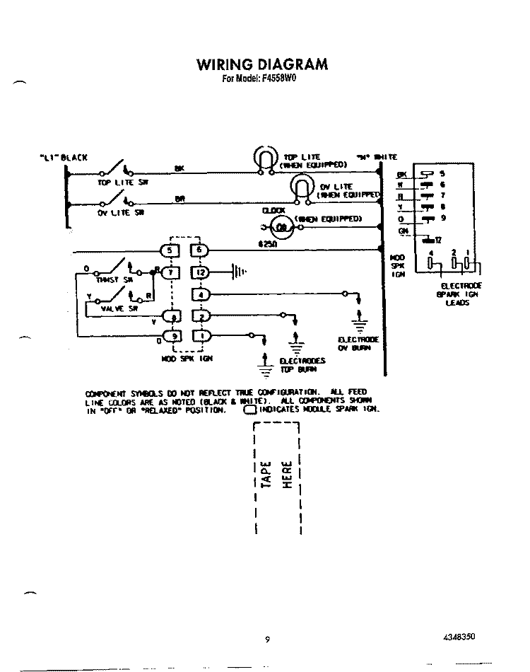 WIRING DIAGRAM Diagram and Parts List for F4558L0  Roper Range