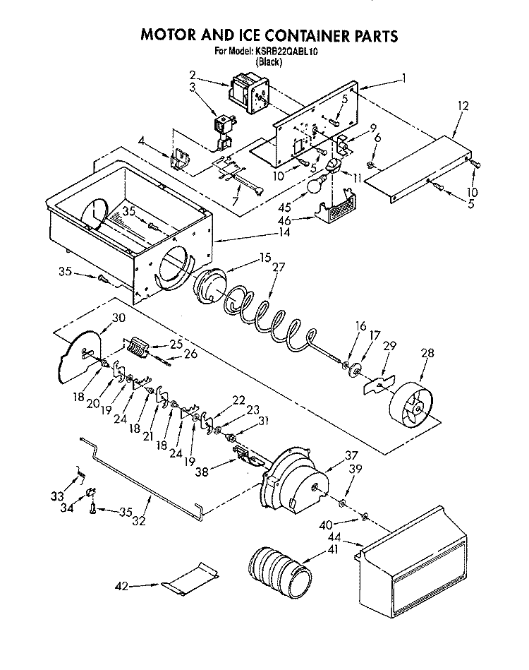 MOTOR AND ICE CONTAINER Diagram and Parts List for KSRB22QABL10  KitchenAid Refrigerator