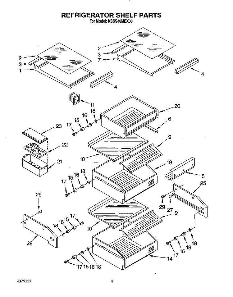 REFRIGERATOR SHELF Diagram and Parts List for KSSS48MBX00  KitchenAid Refrigerator