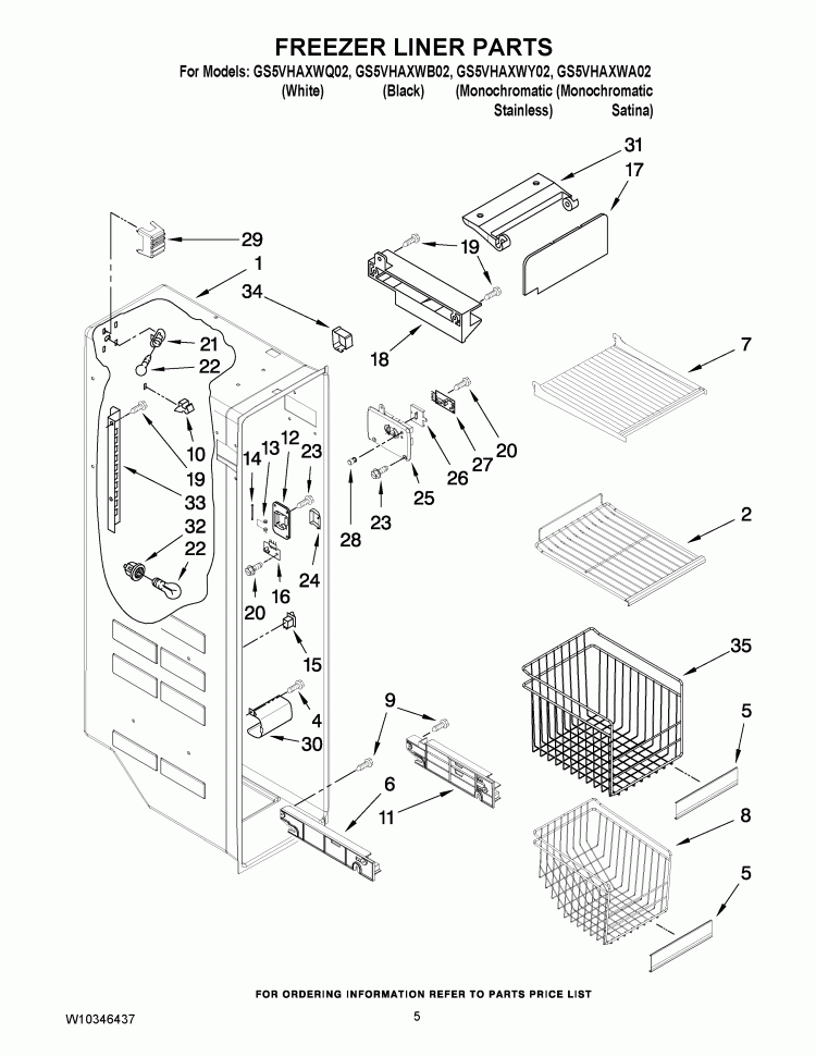 FREEZER LINER PARTS Diagram and Parts List for GS5VHAXWQ02  Whirlpool Refrigerator