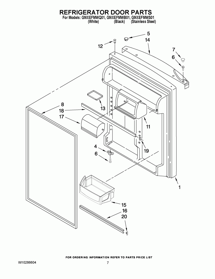 REFRIGERATOR DOOR PARTS Diagram and Parts List for G9IXEFMWS01  Whirlpool Refrigerator