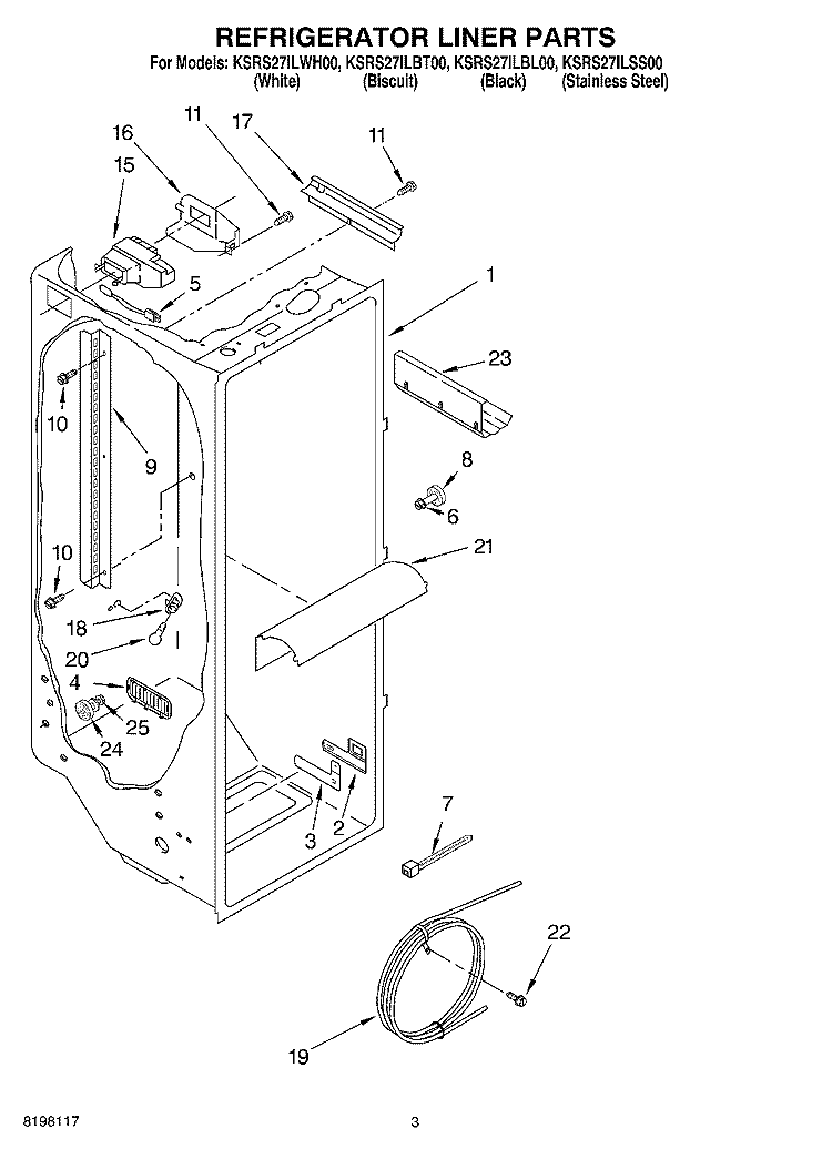 REFRIGERATOR LINER Diagram and Parts List for KSRS27ILBL00  KitchenAid Refrigerator