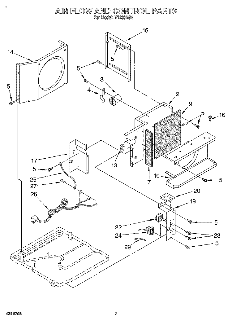 AIRFLOW AND CONTROL Diagram and Parts List for X12002G0  Roper Air Conditioner