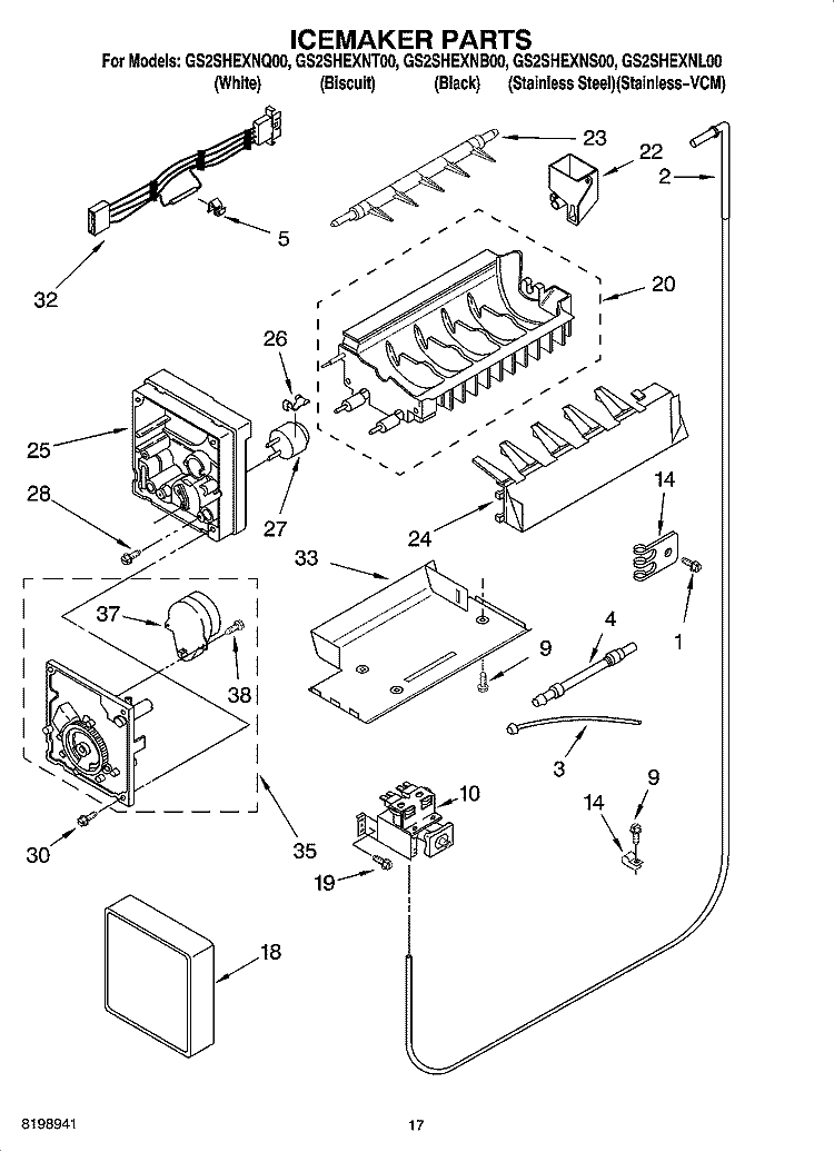 ICEMAKER PARTS Diagram and Parts List for GS2SHEXNS00  Whirlpool Refrigerator