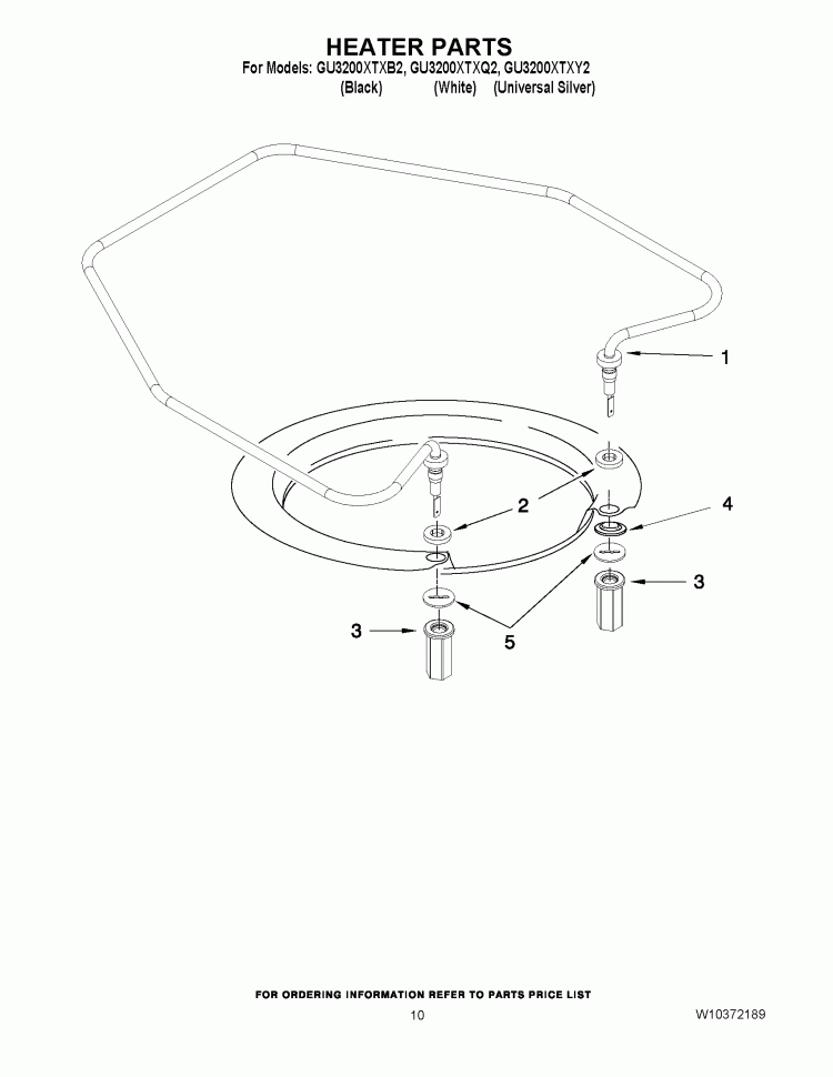 HEATER PARTS Diagram and Parts List for GU3200XTXB2  Whirlpool Dishwasher