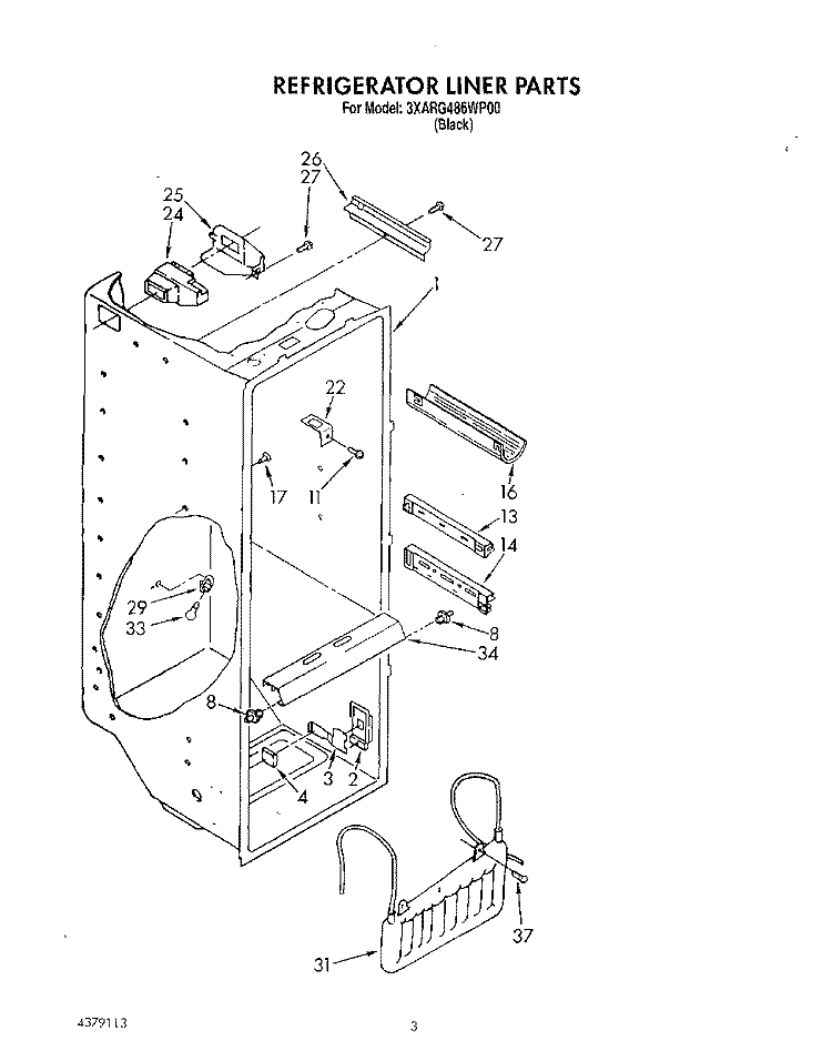 REFRIGERATOR LINER Diagram and Parts List for 3XARG486WP00  Whirlpool Refrigerator
