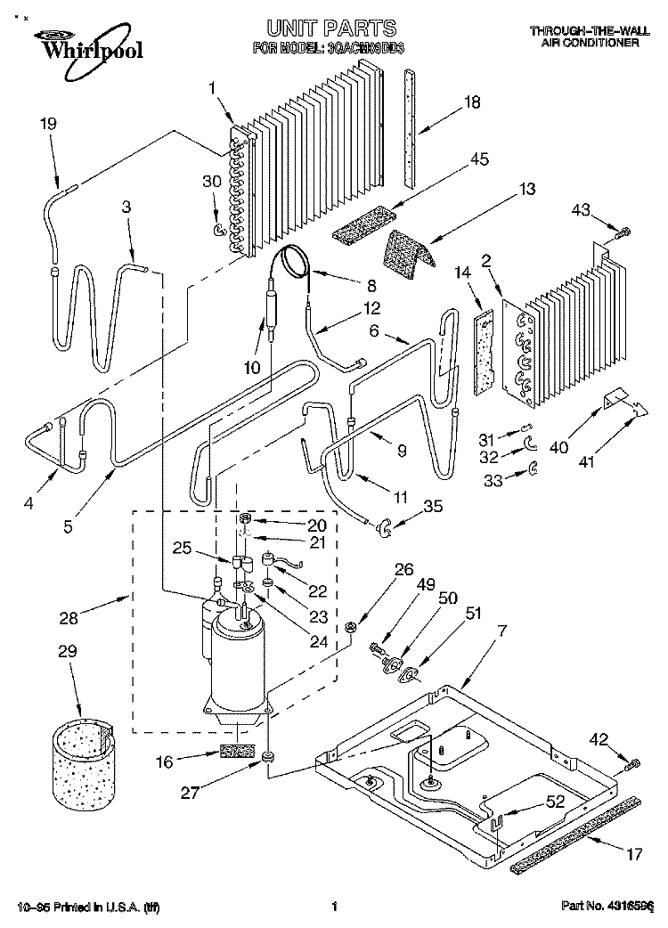 UNIT, LITERATURE Diagram and Parts List for 3QACM09DD3  Whirlpool Air Conditioner