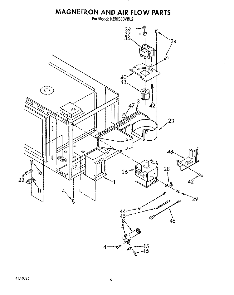 MAGNETRON AND AIR FLOW Diagram and Parts List for KEMI300VBL2  KitchenAid Microwave Oven Combo