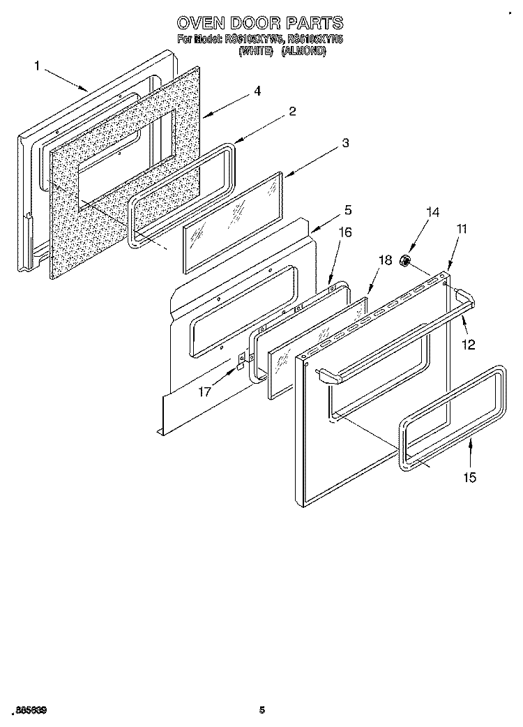 OVEN DOOR Diagram and Parts List for RS6105XYN5  Whirlpool Range