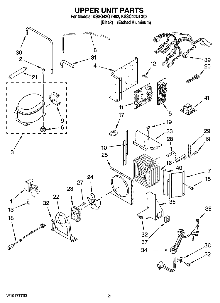 UPPER UNIT PARTS Diagram and Parts List for KSSO42QTX02  KitchenAid Refrigerator