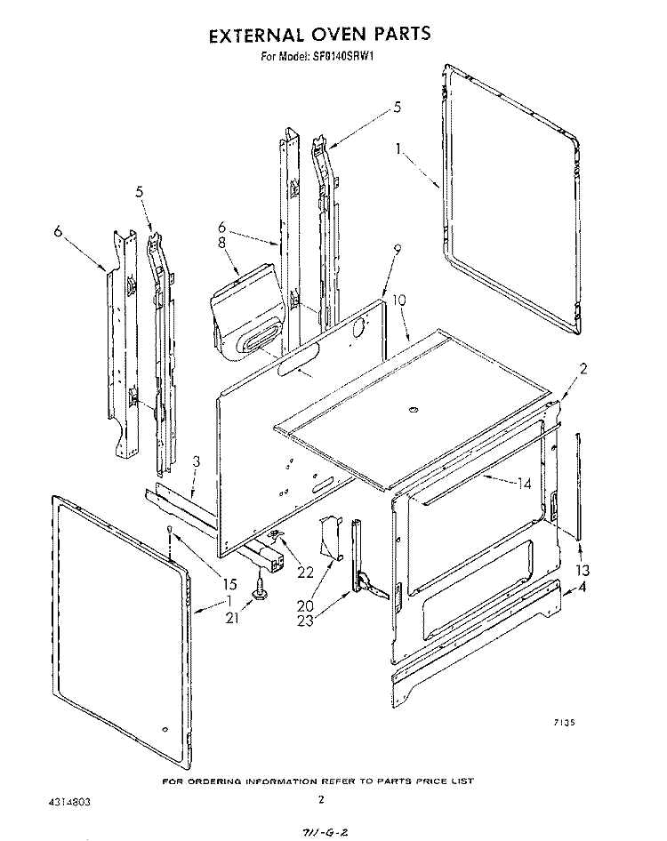 EXTERNAL OVEN Diagram and Parts List for SF0140SRW1  Whirlpool Range