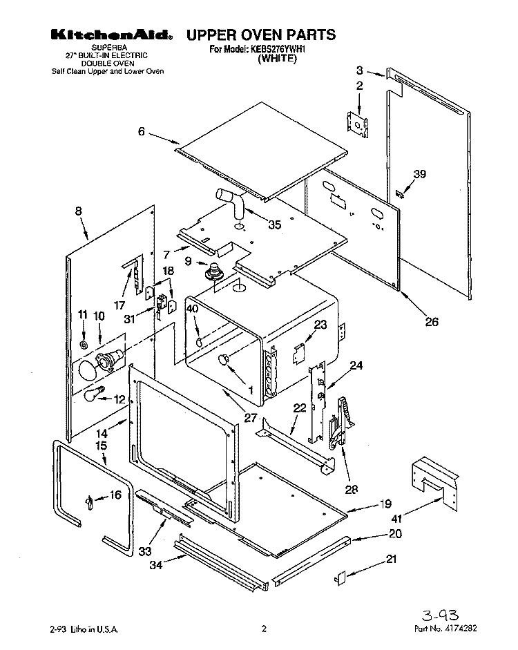 UPPER OVEN, OPTIONAL Diagram and Parts List for KEBS276YWH1  KitchenAid Wall Oven