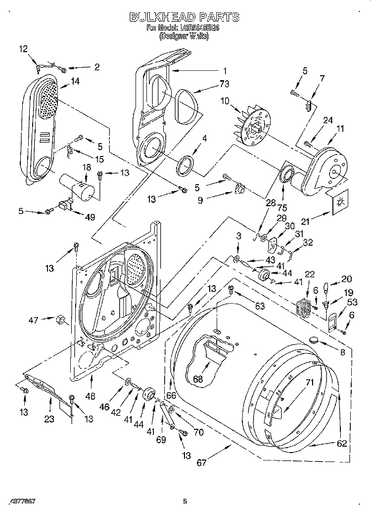 BULKHEAD Diagram and Parts List for LGR5848EQ6  Whirlpool Dryer
