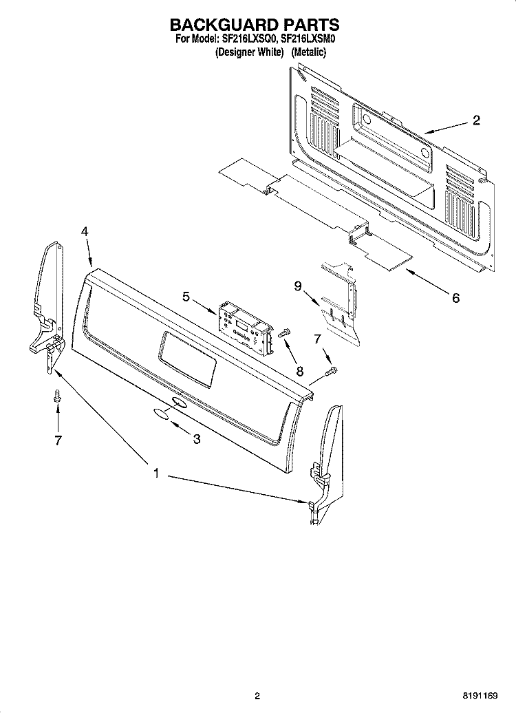 BACKGUARD PARTS Diagram and Parts List for SF216LXSM0  Whirlpool Range