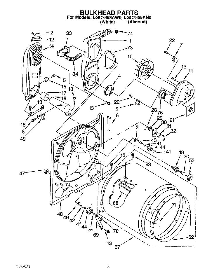 BULKHEAD Diagram and Parts List for LGC7858AW0  Whirlpool Dryer