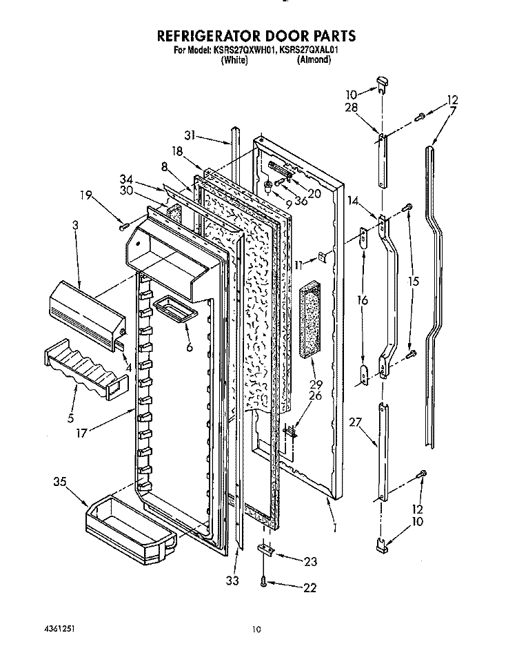REFRIGERATOR DOOR Diagram and Parts List for KSRS27QXWH01  KitchenAid Refrigerator