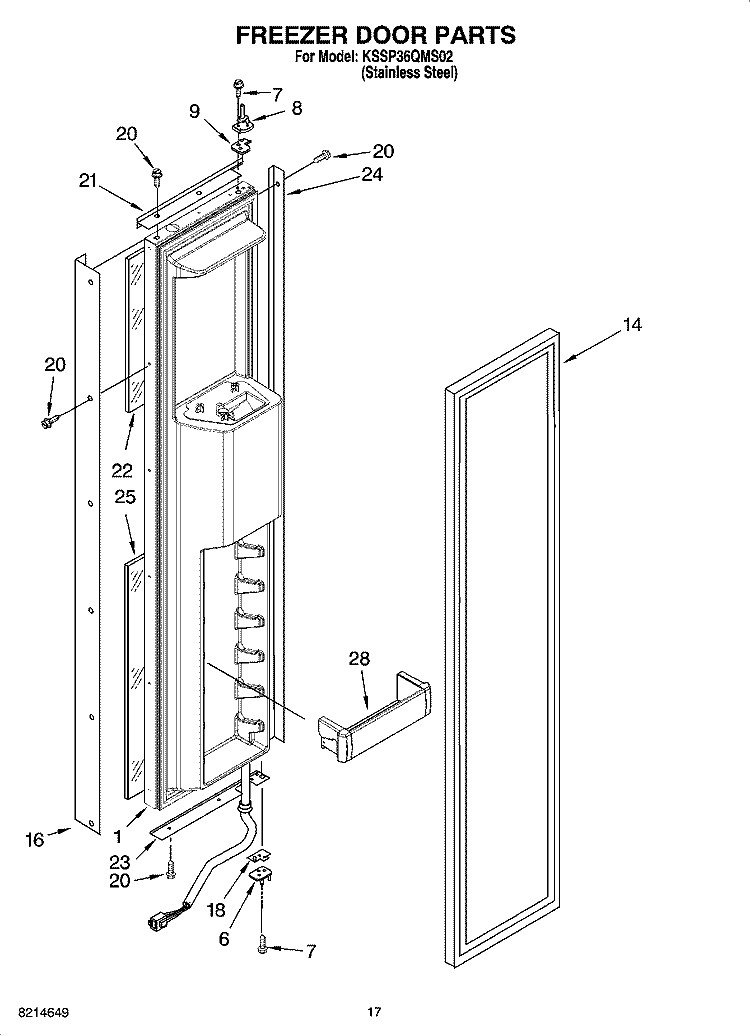 FREEZER DOOR PARTS Diagram and Parts List for KSSP36QMS02  KitchenAid Refrigerator