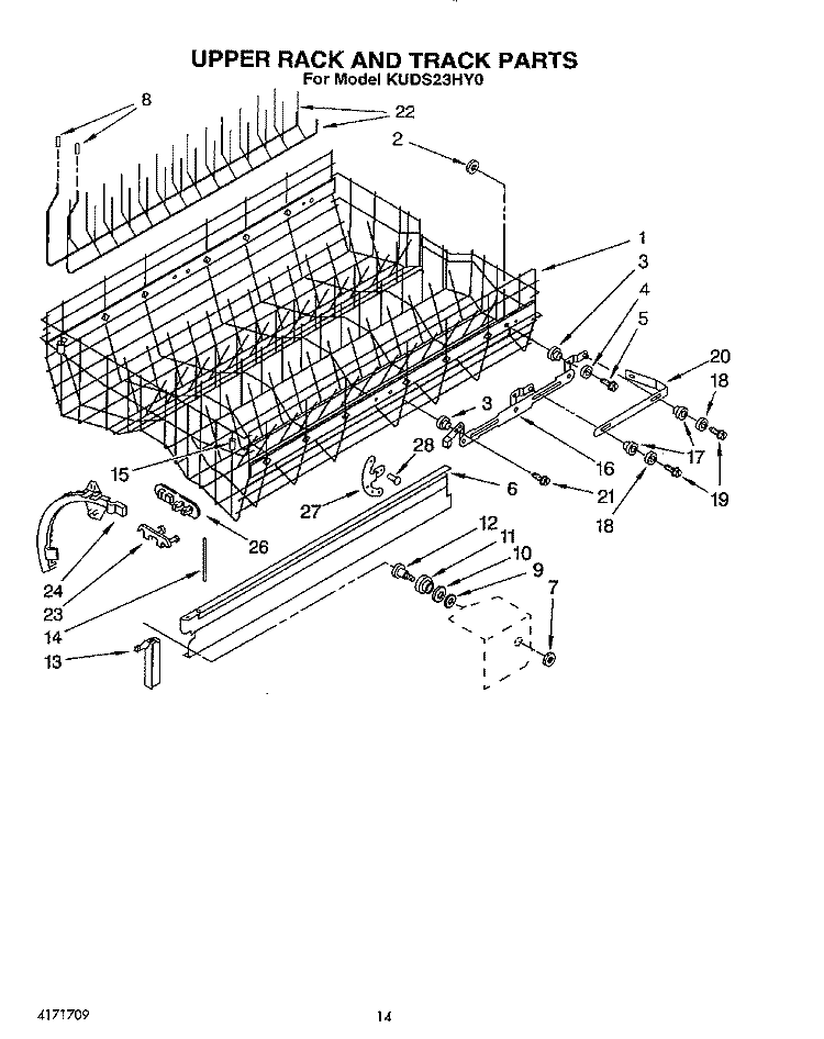 UPPER RACK AND TRACK Diagram and Parts List for KUDS23HY0  KitchenAid Dishwasher