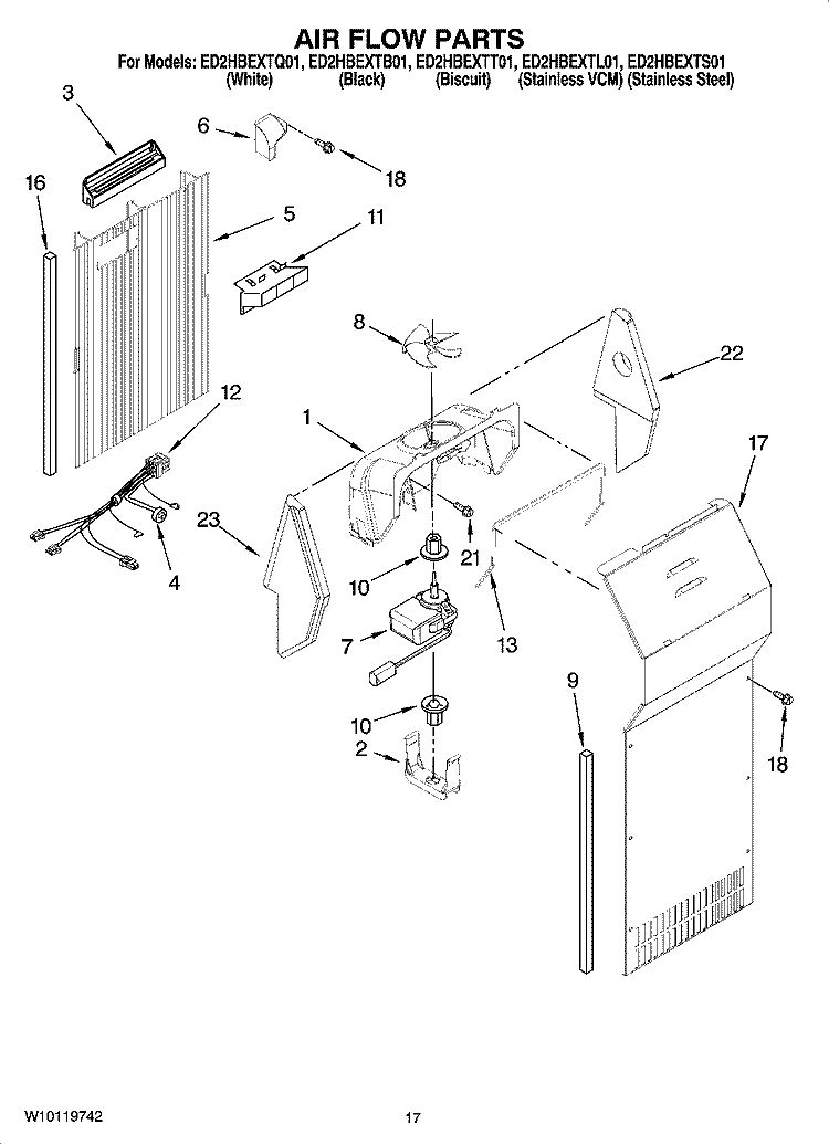 AIR FLOW PARTS Diagram and Parts List for ED2HBEXTQ01  Whirlpool Refrigerator